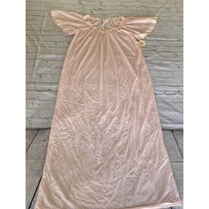 Vintage Miss Dira Sheer Satin Nightgown Small Pink Crochet Lace Trim Made in USA